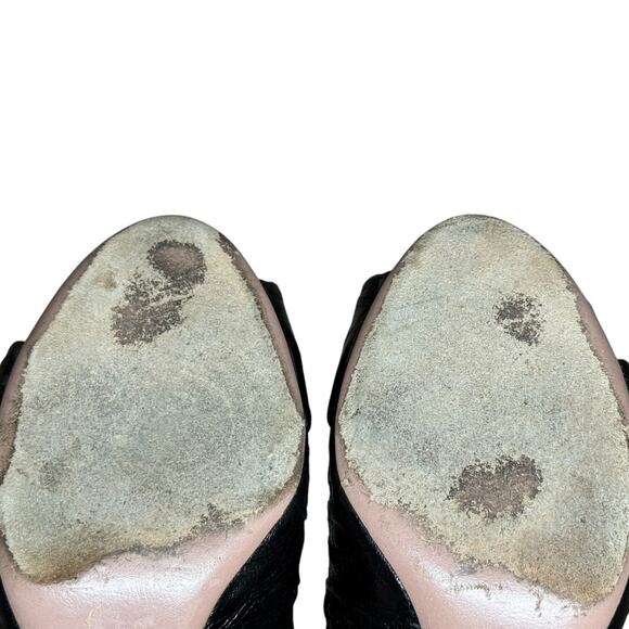 PRADA Peep Toe Heels Women 37.5 Black Leather Classic Luxury Vintage Pinup Logo - Picture 14 of 16